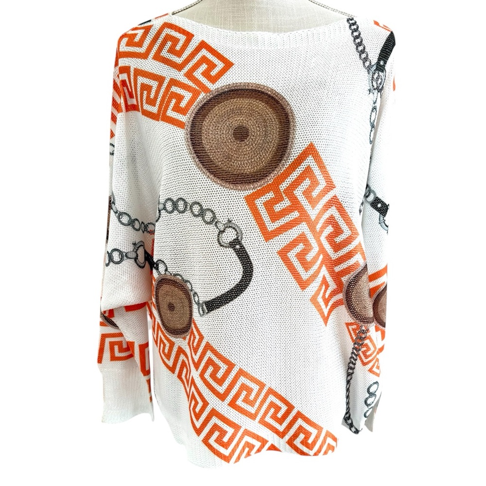 Gigi Moda 'Daria' Batwing Knit Sweater W/ Greek Medallion Print Made In Italy